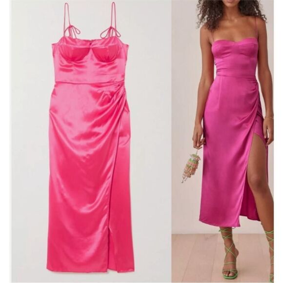 Reformation pink Marguerite silk midi dress in Flambé NWT $328 - Picture 5 of 11